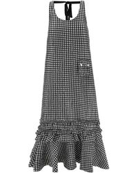Ganni - Crinkled Check Long Dress - Lyst