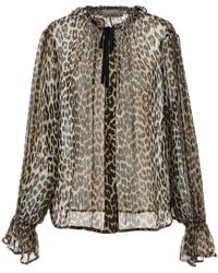 Ganni - 'Leopard Print Chiffon Tie String' Shirt - Lyst