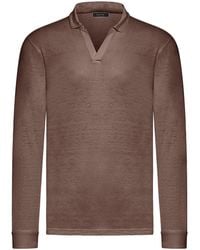 Nome - Long-Sleeved Linen Polo Shirt Without Buttons - Lyst