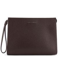 Orciani - Hammered Leather Clutch With Front Logo - Lyst
