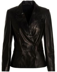 Brunello Cucinelli - Double-breasted Leather Blazer Jacket - Lyst
