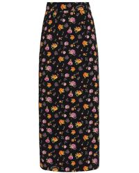 Dolce & Gabbana - Small Rose Bouquets-Printed Midi Charmeuse Skirt - Lyst