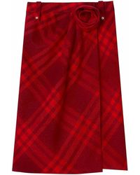 Burberry - Wool Skirt With Check Motif - Lyst