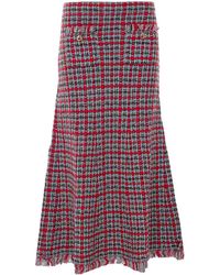 Self-Portrait - Check Frayed Knit Midi Skirt - Lyst