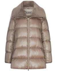 Herno - Long Puffer Coat With Faux Fur Collar - Lyst