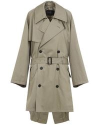 Balenciaga - Cotton Double-Breasted Draped Midi Trench Coat - Lyst