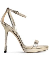 Jimmy Choo - Moza 120' Platinum Fabric Sandals - Lyst