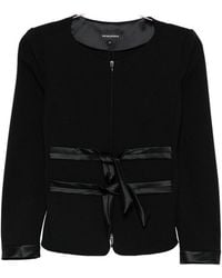 Emporio Armani - Bow-Detail Collarless Jacket - Lyst