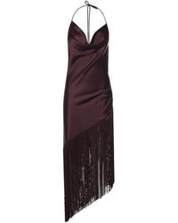 Pinko - Asymmetrical Satin Dress With Fringe - Lyst