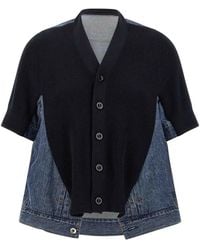 Sacai - Denim X Knit Cardigan - Lyst