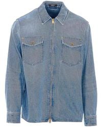 Versace - Zipped Denim Shirt - Lyst