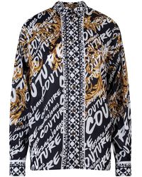 Versace - Viscose Shirt With Logo Brush Couture Print - Lyst