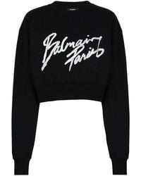 Balmain - Logo Cropped Sweatshirt - Lyst