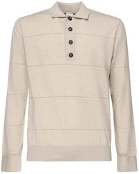 Eleventy - Striped Long-Sleeved Polo Shirt - Lyst