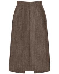Maison Margiela - Herringbone Virgin Wool Midi Pant Skirt - Lyst