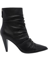 Pinko - Vane Draped Leather Ankle Boots With High Flared Heel And Almond Toe - Lyst