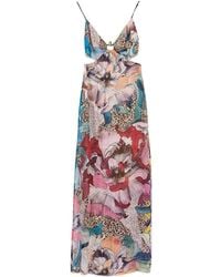Just Cavalli - Long Element Dress Chiffon Print Flowers - Lyst
