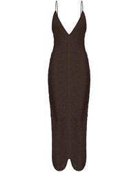 Bless - Long Sol Dress With Fringes And V-Neck - Lyst