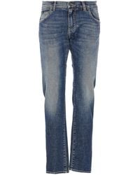 Dolce & Gabbana - Denim Jeans With Zip And Plaque Logo - Lyst