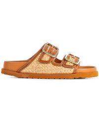 Birkenstock - Naples Raffia And Nappa Clogs - Lyst