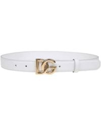 Dolce & Gabbana - Calfskin Belt With Crossed Dg Logo - Lyst