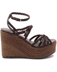 Jimmy Choo - Nyra Leather And Raffia Sandals - Lyst