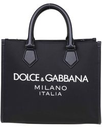 Dolce & Gabbana - Shopping Bag In Nylon Con Logo Gommato - Lyst