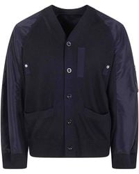 Sacai - Nylon Twill X Knit Cardigan - Lyst