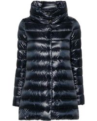 Herno - Cappotto imbottito blu navy collo a imbuto - Lyst