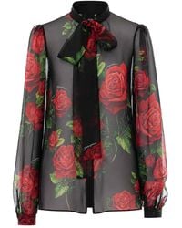 Dolce & Gabbana - Camicetta Con Stampa Di Rose - Lyst