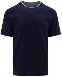 Brunello Cucinelli - Cotton T-Shirt With Contrasting Profiles - Lyst