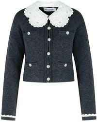 Self-Portrait - Dark Wool Blend Crop Cardigan - Lyst