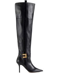 Elisabetta Franchi - Leather Boots With Logo Plaque - Lyst