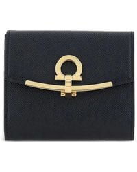 Ferragamo - Hammered Leather Gancini Compact Wallet - Lyst