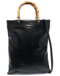 Jil Sander - Leather Bag With Bamboo Handles And Logo - Lyst
