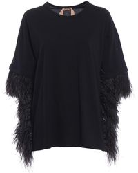 N°21 - Jersey Over T-shirt With Feathers - Lyst