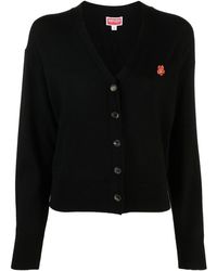 KENZO - V-neck Wool Cardigan With Embroidered Logo - Lyst