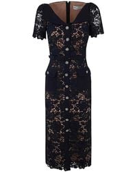 Self-Portrait - Navy Lace Open Neck Midi Dress - Lyst