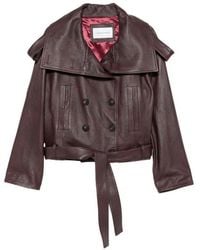 7 For All Mankind - Cropped Double-Breasted Leather Trench Coat - Lyst