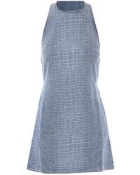 Self-Portrait - Rhinestone Croc Effect Denim Mini Dress - Lyst
