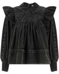 Ganni - Washed Frill Blouse - Lyst