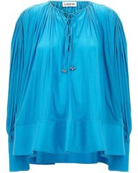 Lanvin - Wide Blouse With V-Neck And Drawstring Detail - Lyst