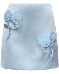 Self-Portrait - Satin Mini Skirt With Floral Appliques - Lyst