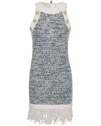 Balmain - Fringed Tweed Short Dress - Lyst