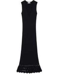 Ganni - Fine Cotton Rib Crochet Vneck Dress - Lyst