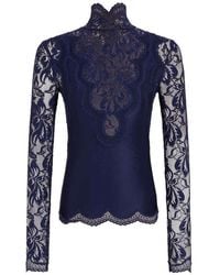 Rabanne - Long-Sleeved Lace Jersey Top - Lyst