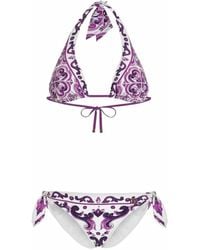 Dolce & Gabbana - Majolica Print Padded Triangle Bikini Swimsuit - Lyst