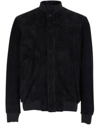 Low Brand - Suede Jacket With Ribbed High Collar - Lyst