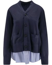 Sacai - Cotton Cardigan With Mesh Inserts - Lyst