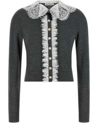 Self-Portrait - Lace Collar Knit' Cardigan - Lyst